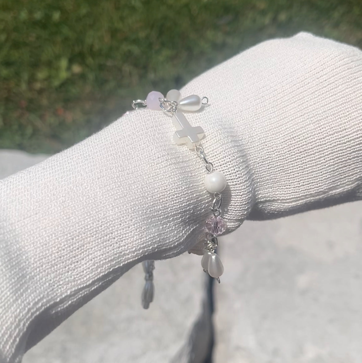 Pink Pearl Cross Bracelet!