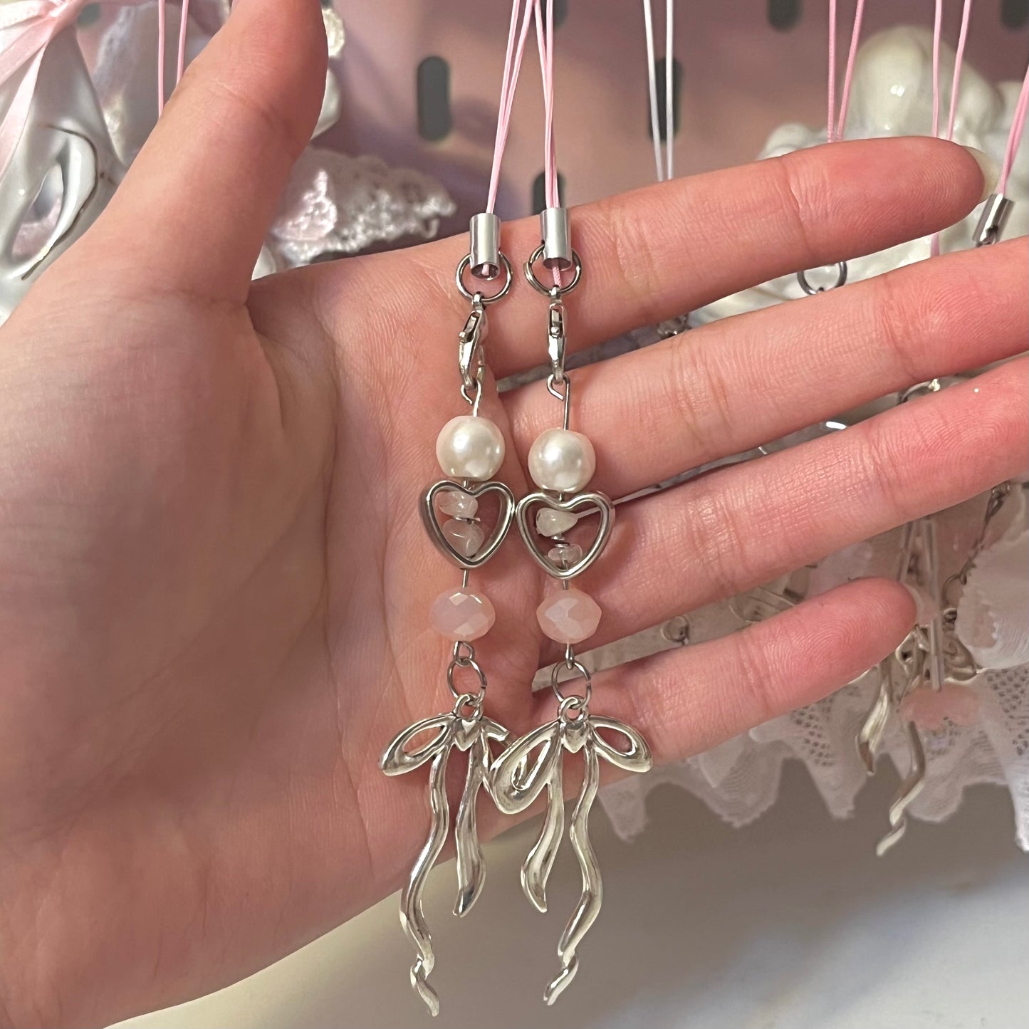 Silver Bow Phone Charm